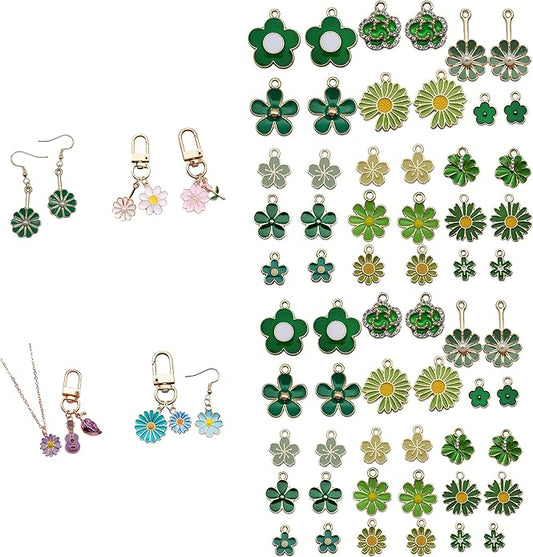 60pcs15 Types Flower Charms For Jewelry Making Enamel Flower Charms For Necklace Bracelet Earring for Gift that Office, Travel & DIY Creators