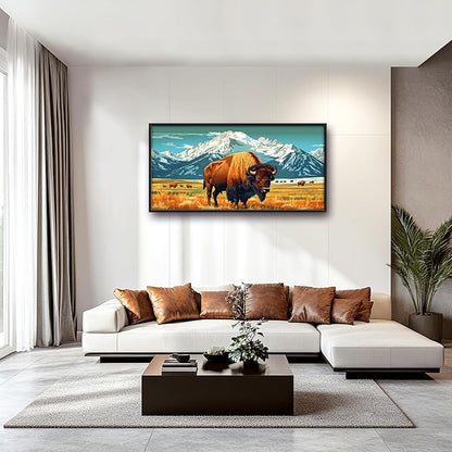 Bison Cow Large Decor Framed Wall Art Western Mountain Pictures for Living Room, Animal Oversized Canvas Print Painting Modern Extra Large Framed Artwork for Bedroom Office Home Decor 60"x30"