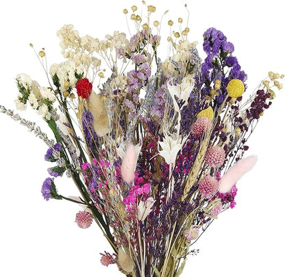 CISDUEO Dried Flowers Bouquet Dried Forget Me Not Natural Lavender Dried Flowers Bunny Tails Baby's Breath Flowers Wheat Stalks Floral Arrangements for Wedding Table Centerpiece Decor Farmhouse DIY