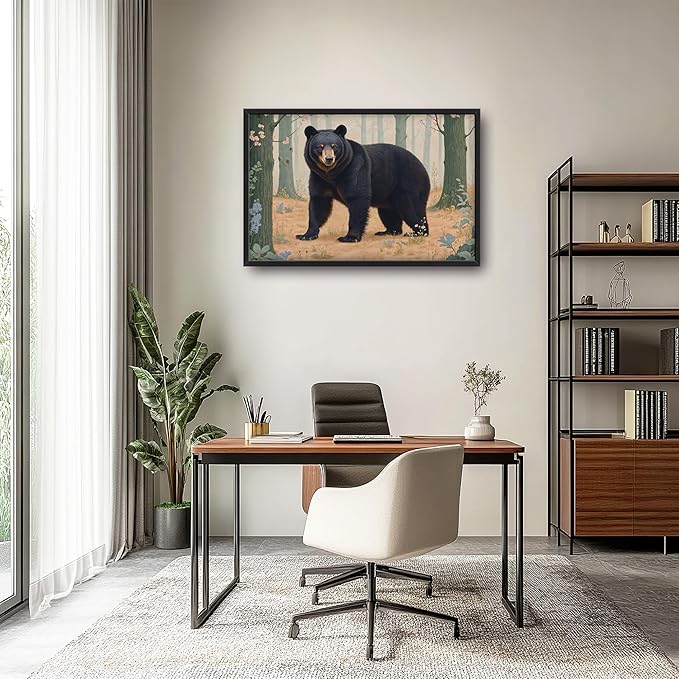 Framed Large Pictures Wall Art for Living Room, Forest Bear Oversized Wall Decor Cabin Animal Canvas Print Painting Extra Large Framed Artwork for Bedroom Office 36"x24"