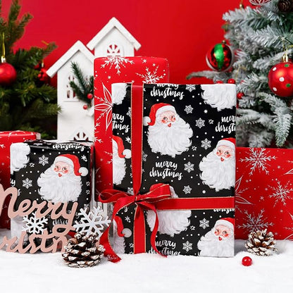 MAYPLUSS Christmas Wrapping Paper Roll - 17 Inch X 33 Feet - Merry Christmas Santa Claus Reversible Snowflake Gift Wrapping Paper, Thick Wrap Paper for Holiday Party New Year Kids