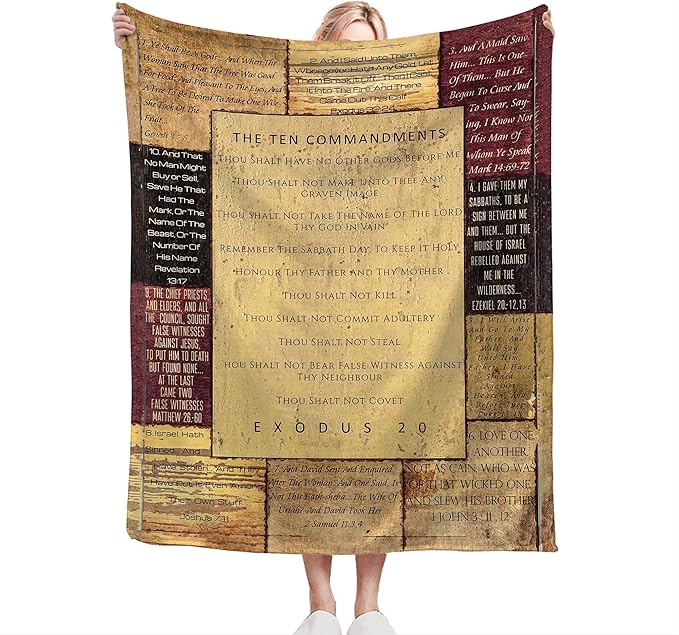 Christian Bible Blanket 10 Commandments Throw Blanket Christian Gifts and Decor Religious Bible Verse Blanket for Women Men Kids Adults Soft Warm Cozy Fleece Blanket for Couch Sofa Bed 60"x50"