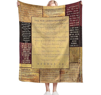 Christian Bible Blanket 10 Commandments Throw Blanket Christian Gifts and Decor Religious Bible Verse Blanket for Women Men Kids Adults Soft Warm Cozy Fleece Blanket for Couch Sofa Bed 60"x50"