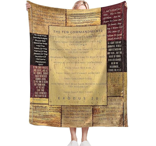 Christian Bible Blanket 10 Commandments Throw Blanket Christian Gifts and Decor Religious Bible Verse Blanket for Women Men Kids Adults Soft Warm Cozy Fleece Blanket for Couch Sofa Bed 80"x60"