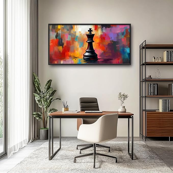King Chess Large Wall Art Framed Colorful Wall Decor for Living Room Chess Pictures Oversized Canvas Print Painting Modern Extra Large Framed Artwork for Bedroom Office Home Decor 60"x30"