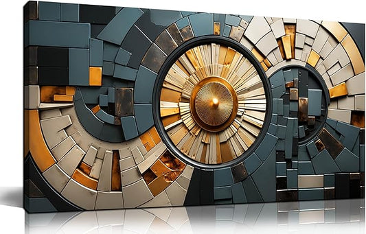 Abstract Canvas Wall Art for Living Room Bedroom Office Gold and Black Large Wall Art Geometric Abstract Picture Framed Wall Decor Modern Canvas Prints 20x40 In