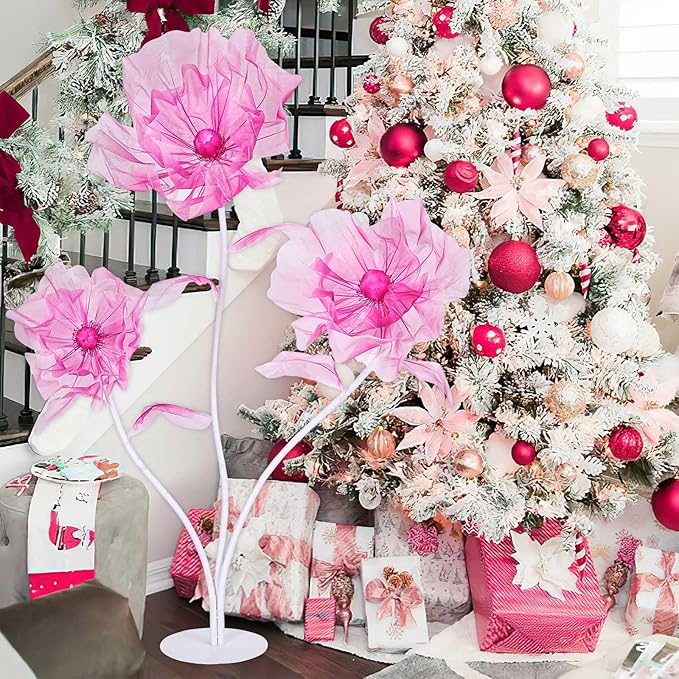 B-COOL Artificial Giant Flowers for Christmas Decoration: Red Huge Flowers 5.58 ft Large Silk Flower Faux Floral for Christmas Reception Arrangements Photographic Props Party Background Decor