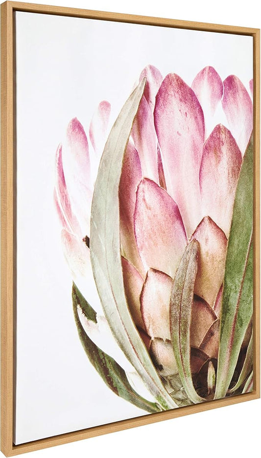 Kate and Laurel Sylvie Pink Protea Flower Framed Canvas Wall Art by Amy Peterson, 28x38 Natural