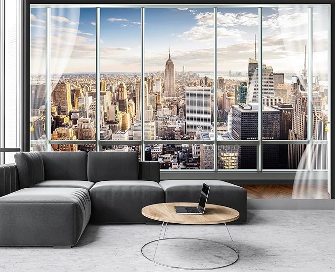 Cliouar-3d Window Building Bedroom Living Room Mural Wallpaper 158" x 110"(Not Self-Adhesive)