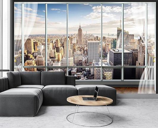 Cliouar-3d Window Building Bedroom Living Room Mural Wallpaper 158" x 110"(Not Self-Adhesive)