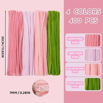 Upgraded 2026 Pipe Cleaners Craft Kit: 400-Piece DIY Flower Making Supplies with Exclusive Color Palette | Includes Chenille Stems, Floral Wire, Gardening Tape, Stamen & Ribbon for Kids Arts & Crafts