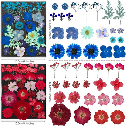 285Pcs 9 Packs Mixed Types Real Natural Dried Pressed Flowers & Leaves for Resin Molds, DIY Crafts, Jewelry Making + 100Pcs Butterfly Stickers + Tweezers
