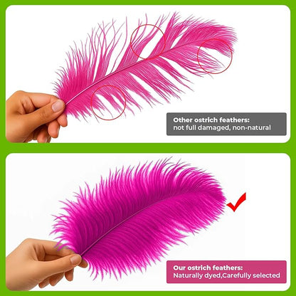 Piokio 20pcs Natural Hot Pink Ostrich Feathers 10-12 inch (25-30cm) Bulk Feathers for Home Decoration and DIY Clothing and DIY Clothes Decoration, Gatsby Decorations