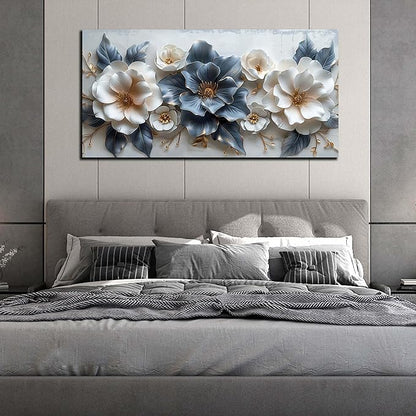 Blue and White Flower Pictures for Living Room Teen Bedroom Decor for Girls Wall Art for Women Office Decor Size 24" x 48"