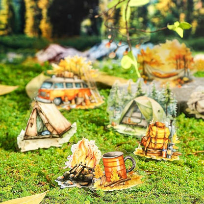 Forest Journey Camping PET Stickers, 120 Pcs Outdoor Adventure Ephemera for Scrapbooking, Journaling, DIY Crafting, and Art Supplies