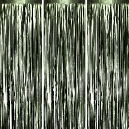 3 Pack 3.3 x 8.2 ft Matte Green Foil Fringe Backdrop Curtains, Tinsel Streamers Party Decorations, Fringe Backdrop, Door Shimmer for Graduation, Birthday Party
