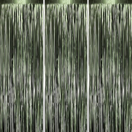 3 Pack 3.3 x 8.2 ft Matte Green Foil Fringe Backdrop Curtains, Tinsel Streamers Party Decorations, Fringe Backdrop, Door Shimmer for Graduation, Birthday Party