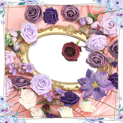Jspupifip Purple Artificial Silk Flowers Combo Box Set, Fake Roses Daisy Flowers Arrangement Bouquets for DIY Wedding Flower Centerpiece Baby Shower Floral Home Decor