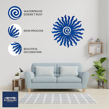Riverside Designs Sunburst Metal Wall Art Steel Outdoor Decor - Heavy-Duty and Waterproof - Made in USA (36", Blue)