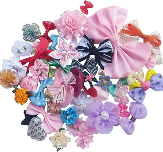 Chenkou Craft Mix Bulk 50pcs Ribbon Flowers Bows Craft Wedding Ornament Appliques A0241