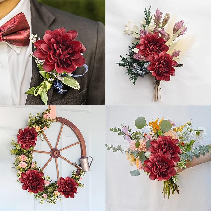 Uieke 6PCS Artificial Daisy Mums Flowers with Stem, Silk Gerbera Daisies Flowers Arrangement for Home Party Wedding Bridesmaid Bouquets Christmas Table Centerpieces Decor (Burgundy Red)