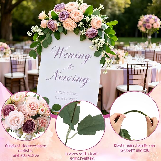Geosar 24 Bundles Artificial Peonies Flowers Fake Silk Peony Bouquet Faux Peonies Flowers Bulk for Decoration Vase Floral Arrangements Wedding Party Table (Dusty Rose,Champagne Pink)