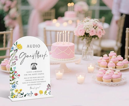 Acrylic Wedding Signs Audio Guest Book Sign for Reception, 6x8" Floral Themed Arch Acrylic Table Decor, Love Is In Bloom & Baby In Bloom Decorations for Baby Shower Bridal Shower Engagement
