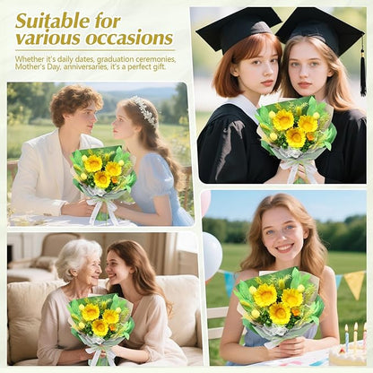 Casaido Preserved Flowers for Delivery, Sunflower Bouquet with Necklace, Forever Real Flowers Anniversary Birthday Gifts for Women Mom Wife Girlfriend, Eternal Flowers for Valentines Day Christmas
