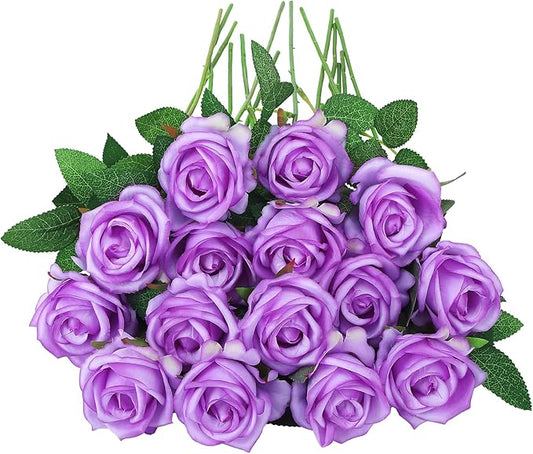 80 Pcs Roses Artificial Flowers, Silk Light Purple Artificial Flowers Petals Long Stem Roses for Wedding Bouquet Home Party Decor