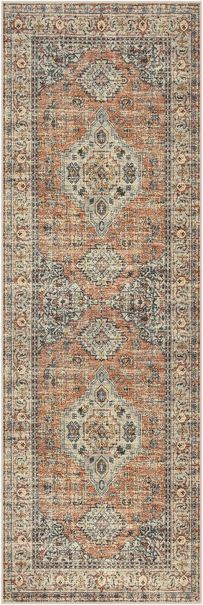 Lahome Oriental Washable Runner Rug Non Slip, 2x7 Rug Runners for Hallways Non Slip Vintage Ultra-Thin Soft Long Carpet for Kitchen Laundry Room Bedroom, Peach/Orange