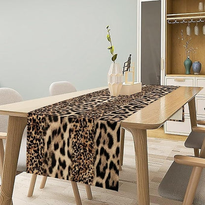 Animal Skin Print Table Runner, Vintage Farmhouse Cottage Country Western Wildlife Safari Leopard Dinner Runner for Home Kitchen Dining Table Party Holiday 13x36in