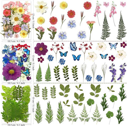 133Pcs Dried Pressed Flowers for Resin Molds, Assorted Real Natural Bulk Dry Floral Leaves for DIY Art Crafts, Epoxy Jewelry, Soap, Candle Making, Nails Decor