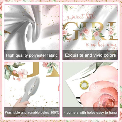 Avezano Girl Baby Shower Backdrop Pink Floral Sweet Baby Baby Shower Banner A Sweet Little Girl is on Her Way Party Decorations Banner (8x6ft)