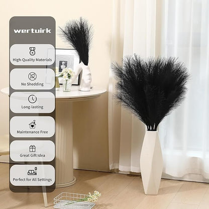 9 Stems Black Pampas Grass - 38 Inch Tall Faux Pompous Grass Decor, Long Artificial Pompas Floral for Gothic Room Decoration, Wedding Flower Arrangement, Halloween and Home Decor (Black)