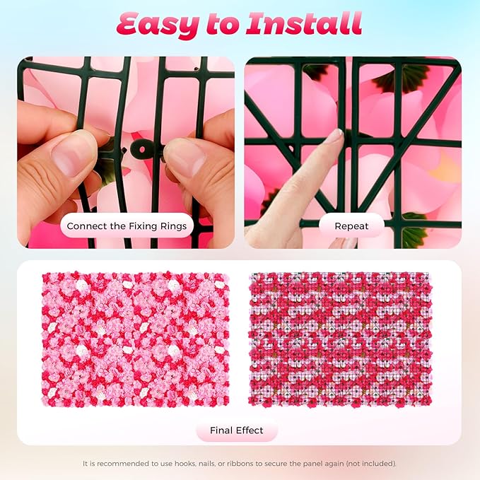 12pcs 24" x 16" Artificial Flower Wall Panel Background,3D Dark Pink Silk Dahlia Rose Flowers Wall Backdrop for Wedding Party Event Photo Backdrop Wall Decor (Type 1)