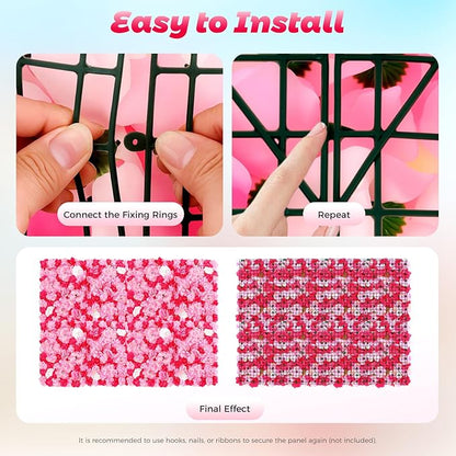 12pcs 24" x 16" Artificial Flower Wall Panel Background,3D Dark Pink Silk Dahlia Rose Flowers Wall Backdrop for Wedding Party Event Photo Backdrop Wall Decor (Type 1)