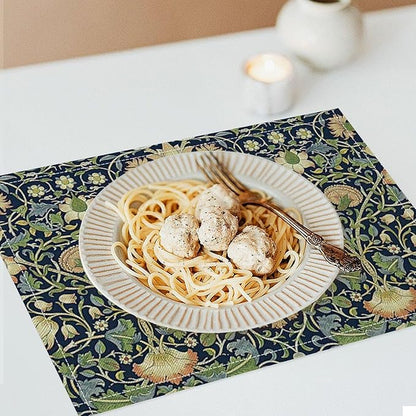 William Morris Flower Placemats Set of 4, Vintage Botanical Plant Place Mats, Heat Resistant Non Slip Cotton Linen Dining Table Mats for Home Kitchen Party 18x12 Inch