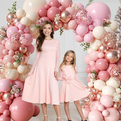 Dusty Rose Pink Balloon Arch Kit, 148Pcs Dusty Pink Macaron Orange Pastel Pink White Sand Rose Gold Confetti Balloons for Baby Bridal Shower Wedding Engagement Birthday Party Decorations