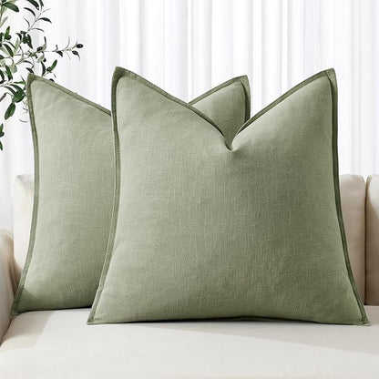 MIULEE Decorative Linen Pillow Covers 18x18 Inch Sage Green Boho Farmhouse Neutral Couch Throw Pillows for Bed Pack of 2 Accent Modern Pillowcase Summer Sofa Livingroom Home Decor