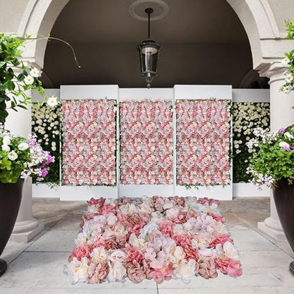 3D Flower Wall Panel Floral Backdrop,6PCS Artificial Flower Wall Background Silk Rose Mat, Artificial Flower Backdrop Faux Flower Panel for Wedding