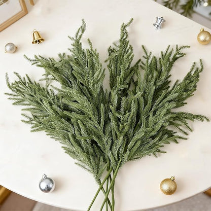 DN DECONATION Artificial Christmas Norfolk Pine Stems, Faux Pine Branches 35.4" 6PCS - Real Touch PE Greenery Fake Pine Needles for Vase Arrangements, Winter, Holiday Indoor Outdoor Home Decor