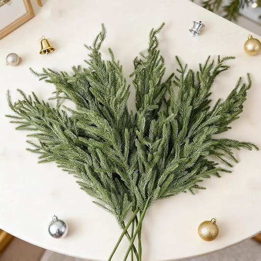 DN DECONATION Artificial Christmas Norfolk Pine Stems, Faux Pine Branches 35.4" 6PCS - Real Touch PE Greenery Fake Pine Needles for Vase Arrangements, Winter, Holiday Indoor Outdoor Home Decor