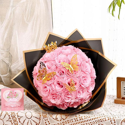 Waipfaru Glitter Roses Bouquet, DIY Fake Flowers Bouquet, Birthday Gifts for Women Mom, 36 Pcs Pink Rose for Grandma Wife Girlfriend Valentines, Mothers Day, Anniversary, Graduation
