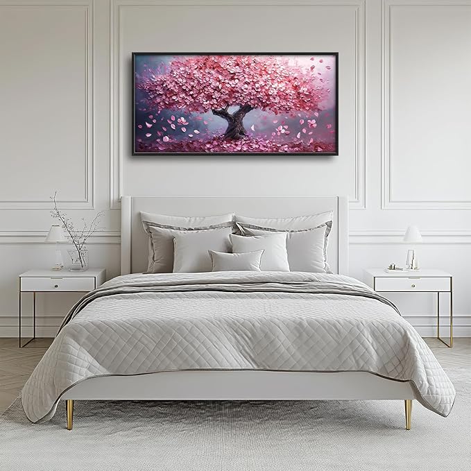 Tree Large Wall Art Romantic Pink Cherry Blossom Flowers Pictures Wall Decor Big Floral Tree of LifeCanvas Painting Prints Framed Artwork Home Decorations for Living Room Dining Room Bedroom Office 60"x30"