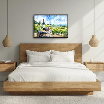 Vintage Red Wine Large Wall Art Framed Rustic Wall Decor for Living Room Country Grape Pictures Oversized Canvas Print Painting Modern Extra Large Framed Artwork for Bedroom Office Home Decor 36"x24"