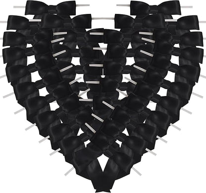 50pcs 3-1/2" Black Satin Ribbon Bows with Twist Ties Giant Bows for Fathers' Day 7th of July Gift Packing&Wrapping (Black)