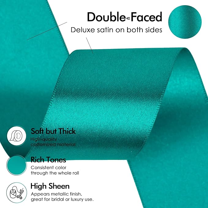 MEEDEE Teal Satin Ribbon - 1.5 Inch Double Faced, Perfect for Christmas Tree, Weddings & Flower Bouquets