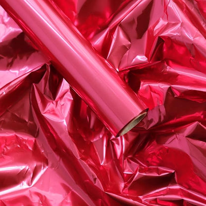 Red Metallic Film Gift Wrapping Paper Roll Solid Color Floral Bouquet Wraps for Wedding, Birthday, Christmas, Mother's Day, New Year, Baby Shower, Congrats (Bright red)