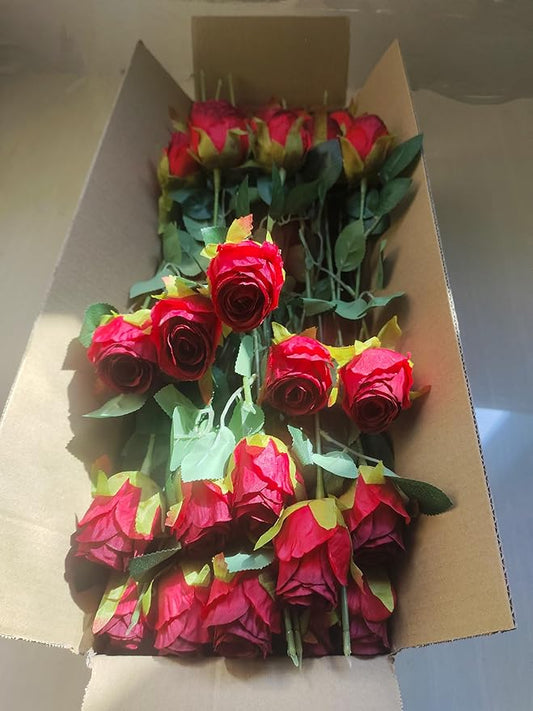 Artificial Roses 50 Pcs - Lifelike Single Stem Fake Roses with Natural Petal Texture,Fade-Resistant Silk Flowers for Wedding Decor,Home Vase Arrangements,Party Centerpieces(50, Red)