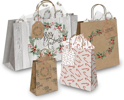 Pro Supply Global 24 Count of 2.5 Inch x 3 Inch Pre Strung Christmas Candy Canes Gift Tag Assorted Printed Designs on Large Cardstock Gift Hang Tags - Ideal to Use on Bags